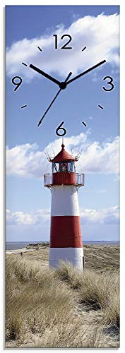 ARTLAND Wanddeko Wanduhr ohne Tickgeräusche Glas Funkuhr 20x60 cm Rechteckig Lautlos Strand Meer Leuchtturm Urlaub Sylt Maritim T9ML