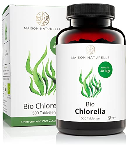 MAISON NATURELLE® | Bio Chlorella Presslinge (500 Stück) - 100% reine Algen Tabletten ohne Zusätze - Hochdosiert mit 4.800mg Chlorella je Tagesdosis - 100% Vegan