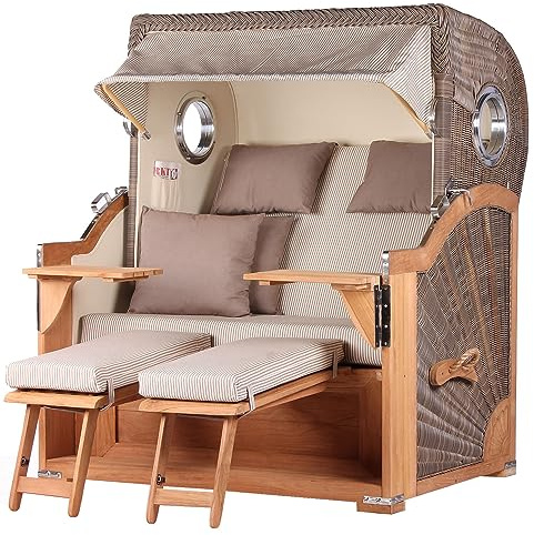 bene living Strandkorb Königssee Ostsee Volllieger Teak Bullauge - PE grau - Modell 510