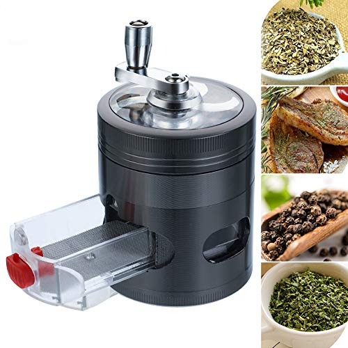 Hand Gewürzmühle Metall Kräutermühle mit Pollenfänger Manuelle Gewürzmühle mit Schublade, Schwarz