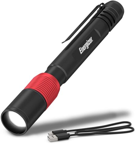 Energizer X400 Rechargeable Pen Light, Water Resistant LED Mini Flashlight, Bright 400 Lumens LED Work Light for Mechanic Tools (USB Cable Included)