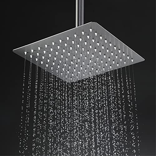 Pommes de douche Fixes, 8-16 Pouces Carré Pluviométrie, Acier inoxydable Très Mince Top Spray Salle de Bains Pomme de douche, Gris Canon Pour Robinet de douche, Colonne de douche,Square,16inch