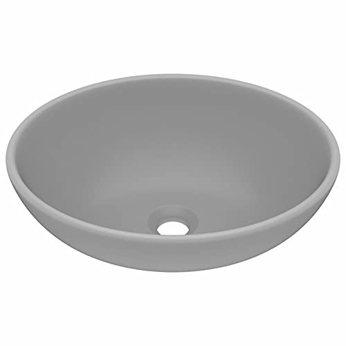 Lavandino Ovale in Ceramica Grigio Chiaro Opaco, 40 x 33 cm, superficie opaca e design lussuoso, per bagno, toilette, stanza dei cosmetici, e garage