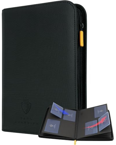 Card Guardian Premium 4 Pocket Binder for 160 Cards, Black | Zipper Closure, Side Loaded Pockets, Compatible with Trading & Sports Cards, Magic the Gathering, Yugioh