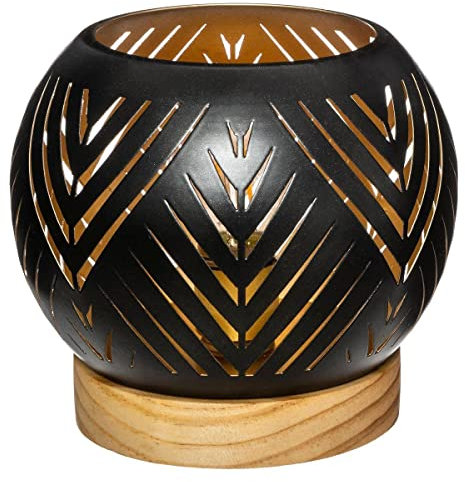 Atmosphera - Photophore Boule LED - métal et Bois - Noir D15 cm - Modèle 1