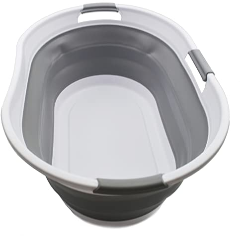 SAMMART Faltbarer Wäschekorb aus Kunststoff, 44 l, faltbarer Pop-Up-Aufbewahrungsbehälter/Organizer, tragbare Waschwanne, platzsparender Wasserkorb, Wasserkapazität: 35 l (1, Weiß/Grau)