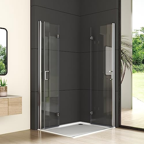 Goezes Duschkabine 90x70cm Eckeinstieg Falttür Duschwand Falttürkabine Duschkabine klappbar Duschtür Duschabtrennung 6mm Nano-Beschichtung ESG Glas Höhe 195cm