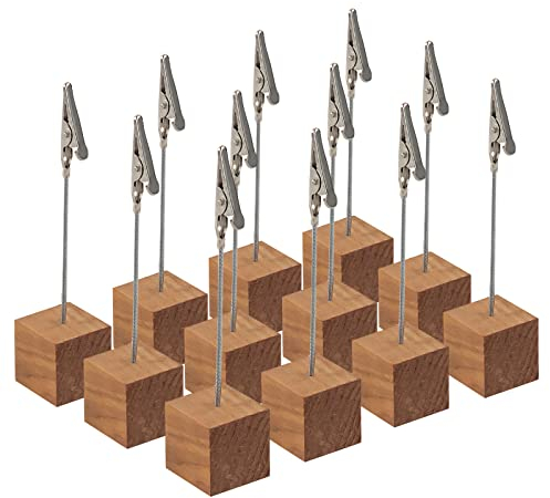 CIOUYAOS 12 STÜCKE Kartenständer, Fotohalter mit Klammern, Memo Clip Halter, Weihnachts Kartenhalter mit Krokodilverschluss Holzsockel Fotoständer Tischkartenhalter, für Bilder Karten Notizen