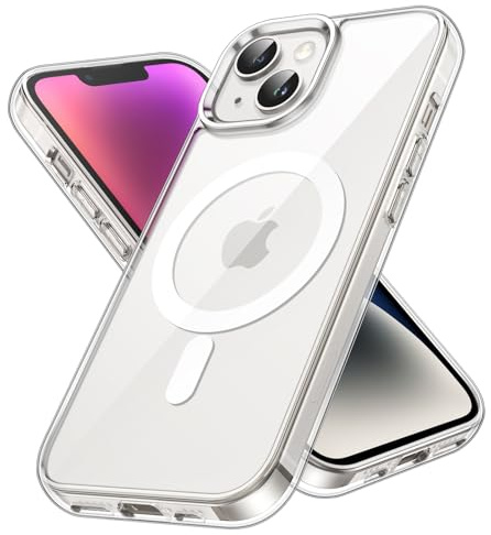 JETech Cover Magnetica per iPhone 14 6,1 Pollici Compatibile con MagSafe Ricarica Wireless, Telefono Custodia Antiurto, Retro Antigraffio Trasparente (Trasparente)