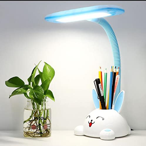 SXYSXYSXY LED Kinder Schreibtischlampe Hase Tischlampe Leselampe Schlafzimmer Nachttischlampe Button Switch DREI-Farben-Dimming schreibtischlampe for büro Schüler Augenschutzlampe,Blau