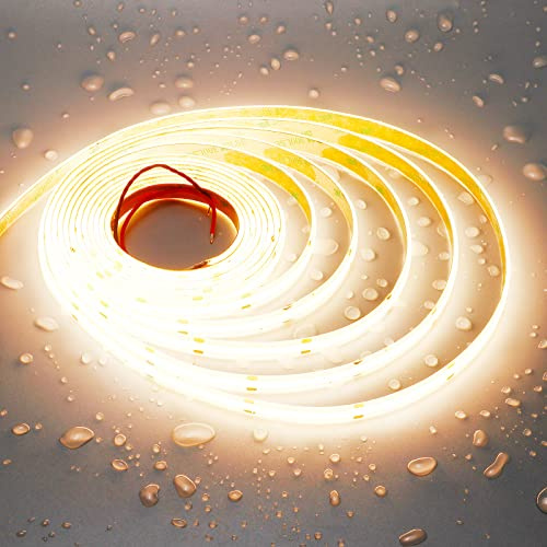 JOYLIT PRO+ 24V COB LED Streifen 5M 3000K 1900LM/M Sehr Hell Wasserdicht | CRI 95+, 18W/M, 480 LEDs/m, Punktlos , Dimmbares Warmweiß, Selbstklebend, Zuschneidbar, für Küche, Bad(Nur Leuchte)