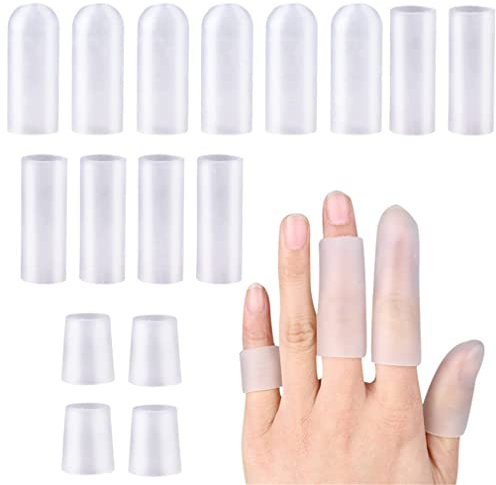 Gel Finger Sleeves, 16 PCS Silicone Finger Protector Finger Support Sleeves Cushion, Gel Finger Cap Open Finger Cot for Finger Cracking Hand Corns Calluses Blisters