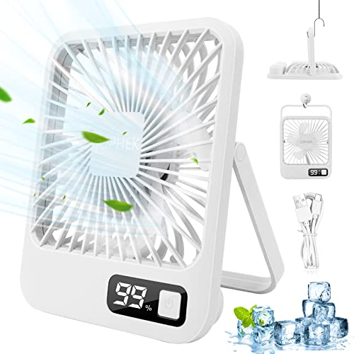 JOPHEK Ventilator, 3000mAh Quiet Table Fan 5 Speed USB Desk Fan Mini Ventilator Einstellbarer Winkel, Ventilator Klein Tischventilator for Office, Bedroom, Camping (Weiß)