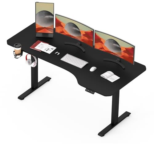 SANODESK 160×60CM Electric Standing Desk Height Adjustable Standing Desk with Hooks Sit Stand Table Adjustable Desk with Child Lock Function and Memory Smart Pannel for Home Office