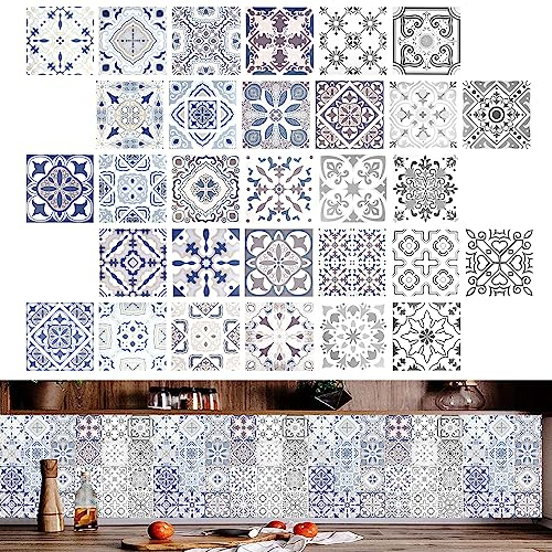 PEALOVCOM 30 Stück Fliesenaufkleber für Küche Mosaik Wandfliese Aufkleber 15 x 15cm Mosaik Fliesenfolie Wasserdicht Selbstklebend Fliesensticker DIY für Badezimmer Küche Bad zum Dekorieren-Grau