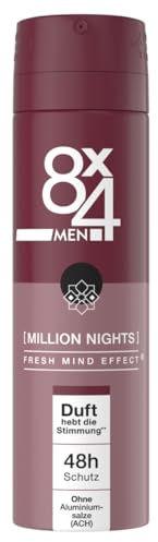 8X4 Desodorante en spray Men Million Nights para hombres con fragancias orientales, desodorante sin aluminio (ACH) con protección fiable de 48 horas (150 ml)