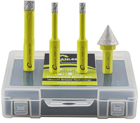 Diamond Core Drill Bits Set - 4pcs 6/6/10mm Hole Saw with Triangle Shank+1pc 20mm Hex Shank Beveling Chamfer Bit SANLEETEK for Porcelain Ceramic Tile Marble Granite Artificial Stone