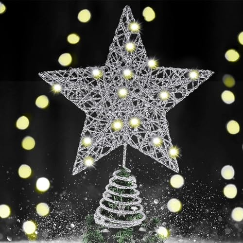 Weihnachtsstern Baum Topper, beleuchtete Weihnachtsbaum-Spitze mit 20-warmen weißen Lichtern, Batterie im Weihnachtsbaum Top Stern für Weihnachtsbaum Indoor Party Home Office Dekoration
