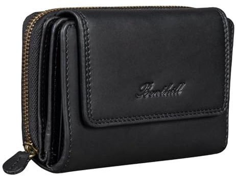 Benthill Damen Geldbörse Groß Echt Leder - Portemonnaie mit RFID Schutz - Portmonee mit vielen Kartenächer - Damenbörse inkl. Geschenkbox, Farbe:Schwarz