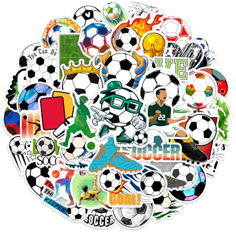50Pcs Soccer Stickers Laptop Car Scrapbook Phone Skateboard Suitcase Luggage Bike Football Stickers Vinyl Waterproof Aesthetic Personalised Stickers for Teens Boys Girls Adults