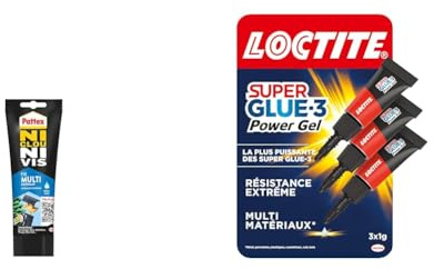 Pattex Ni Clou Ni Vis Fix Multi Matériaux Intérieur & Extérieur, colle de fixation & Loctite Super Glue-3 Power Gel Mini Dose, colle forte enrichie en caoutchouc, mini-dose de colle gel