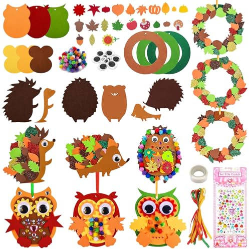 Filz Bastelset für Herbst Deko, 9 Stück Set für Kinder, Owl Basteln, Jungen Mädchen Festliche Geschenk