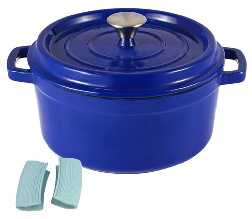 WXFKLDJ Azul, Olla para Horno Holandés Olla para Horno Holandés Esmaltada De Cerámica De 4 Cuartos con Tapa Olla para Horno Holandés Redonda Antiadherente De Hierro Fundido para Cocinar Hornear