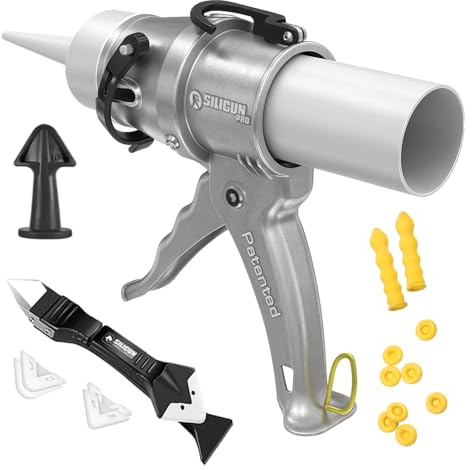 SILIGUN™ PRO Compact 24:1 Caulking Gun - No Drip Caulk Gun - Patent Design - Lightweight Aluminum Frame - Works with All 10 oz Tubes (SILIGUN PRO Complete Kit)