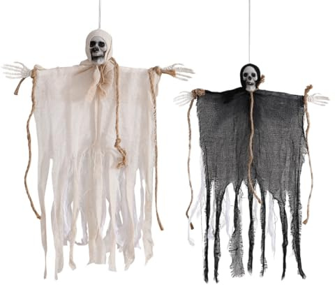 2 Pack Hanging Ghost Skeleton Scary Props for Home, Bar, Wall - Indoor/Outdoor Yard Garden Halloween Decorations