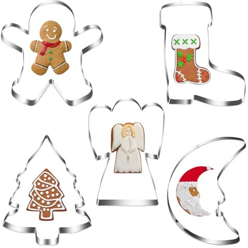 5 Stück Ausstechformen Weihnachten, Groß Keksausstecher Edelstahl, Ausstechform Lebkuchenmann, Plätzchenausstecher Weihnachten, für Torten Fondant Kekse Backen