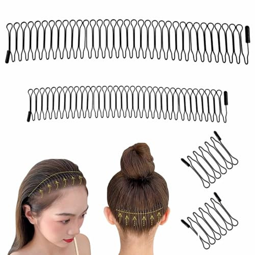 Hårbandsset (4 stycken) för kvinnor och män – med klämmor och klämmor, sicksackdesign, osynligt hårband för brutet hår – perfekt för sport, yoga, fitness, utomhus