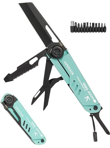 VIPERADE VAK4/VAK5 Couteau de poche multifonction EDC avec 11 embouts de tournevis, verrouillage de sécurité, ciseaux à ressort, étui durable pour extérieur, camping, pêche, survie, randonnée