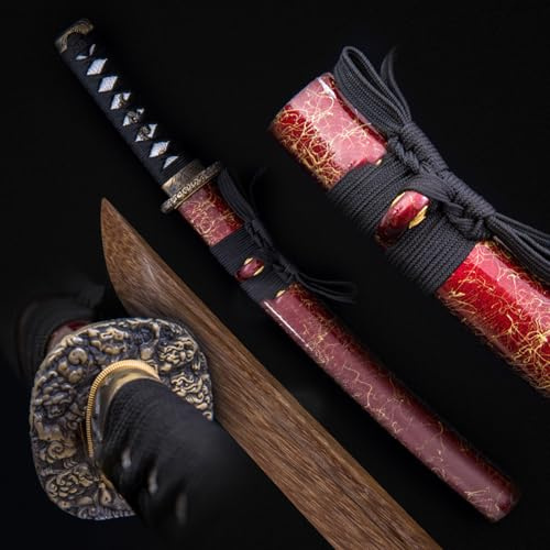 HJHUUA 53 cm Kurze Samuraischwerter aus Holz,Japanisches Wakizashi aus Holz,Katana aus natürlichem Wengeholz,handgefertigtes Bokken für Geschenke,Dekoration,Display,Cosplay,Requisiten