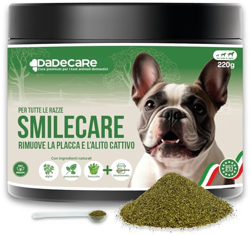 Smilecare - Polvos para Mal aliento 220gr Alga Kelp - Alternativa Natural Pasta De Dientes Para Perros Y Gatos, Mejora Aliento, Reduce Sarro, Prevención Problemas Dentales - Sin Cepillado Diario