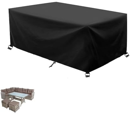AEXOIO Bache Table Exterieur 200x100x80cm/LxWxH Housse de Table Jardin Imperméable,Housse de Protection Bâche Salon de Jardin Exterieur, Anti-UV 600D Tissu Oxford avec Boucles Et Cordon De Serrage