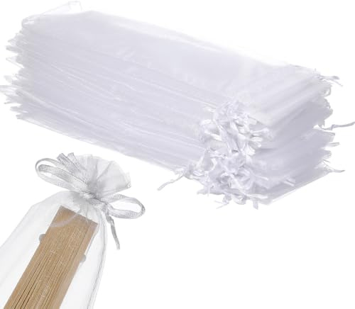 PERSELOSO Organza Geschenktüten Leicht mit Kordelzug Weiße 50 Stück und Wiederverwendbar als Handfächerbeutel für Hochzeiten und Dekoration