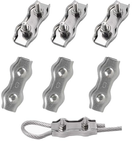 huruirui M6 Morsetti per Cavo Acciaio Morsetti Stendibiancheria Inox 304 Duplex Serracavo Acciaio per Fune D'Acciaio Diametro 2mm morsetti Serracavo Clip 6pcs