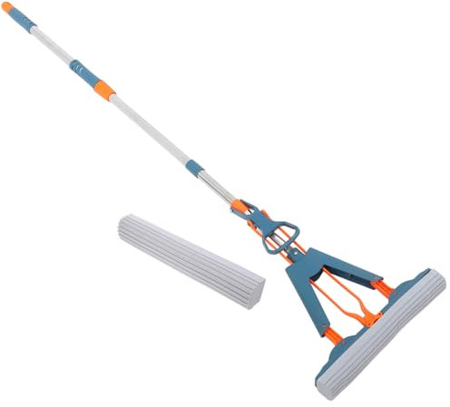 VALICLUD 1 Juego Trapeador de colodión Perezoso casa rodante mop Aire Bol Fregona Absorbente Fregona de Esponja trapeadores de Polvo de Mango Largo trapeador Perezoso Acero Inoxidable Blue
