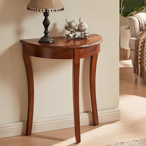 Consolle a Mezzaluna, tavolino da Divano in Legno massello, tavolini Decorativi Tradizionali Vintage semicircolari per Ingresso, corridoio, Soggiorno, 23 L x 15 P x 28 A