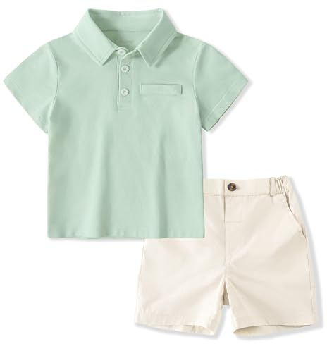 Volunboy Babypojkkläduppsättningar, kortärmad polotröja med shorts 2 delar sommarklädsel för 1–6 år, Myntgrön, 3-4 �r
