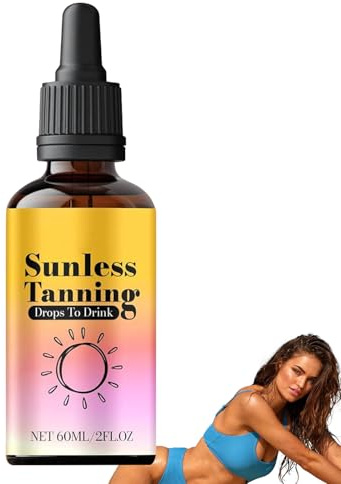 Sunless Gouttes de bronzage, 60 ml, gouttes de bronzage sans soleil à boire, auto-bronzant, nutritives brunes, favorisent le teint naturel de la peau, nourrissent et hydratent