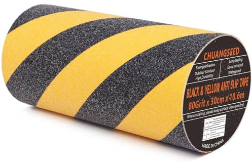 CHUANGSEED Heavy Duty yellow and black Anti Slip Tape 12 x 35Ft (30cm x 10.6m) High Traction strong grip Tape For Outdoor/Indoor Safety Non Skid Roll Traction Tread Warning Tape