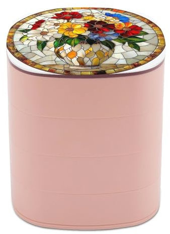 Jubonexis Magnifiques fleurs en verre teinté dans un vase, boîte à bijoux pour femme, organisateur de boucles d'oreilles, organisateur de bijoux rotatif pour colliers, bracelets, bagues