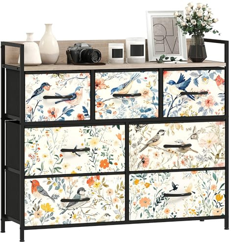 HOMCOM Bedroom Chest of Drawers, Fabric Dresser with 7 Drawers, White