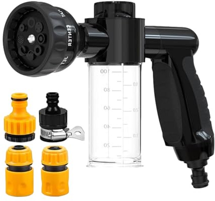 Garden Hose Nozzle - Hose Pipe Nozzle | Spray for Garden, Foam Sprayer with Dispenser Bottle, 8 Way Spray Pattern, High-Pressure Snow Foam Handle for Watering, Gardening