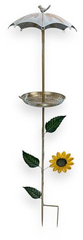 Crispe home & garden Vogeltränke mit Schirm aus Gusseisen | Wetterfeste Gartendeko mit Sonnenblume und Vogel-Figur | Höhe 134 cm | Vogelbad für Garten Balkon Terrasse | Vintage Stil