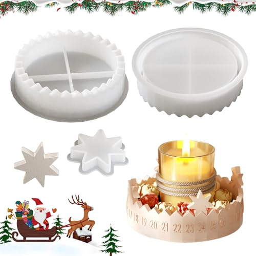 CHIHOLEN 2 Stück Silikonformen Gießformen Weihnachten, Gießformen Silikon Adventskranz, Gießform Adventskalender, Weihnachts Silikonformen Stern Silikonform für DIY Deko