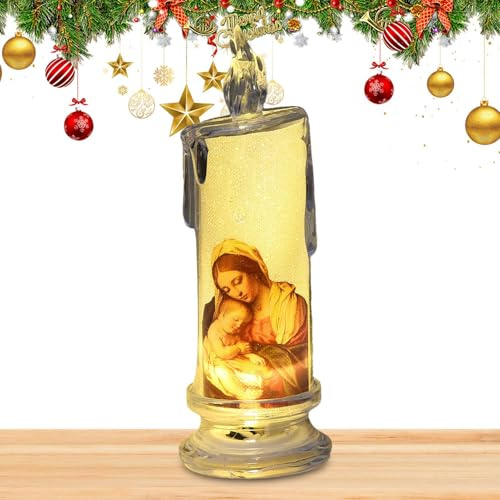 Weldphur Candela di preghiera senza fiamma, candela devozionale a LED, preghiera devozionale, cattolica, senza fiamma per la casa cristiana