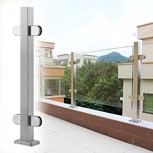 Ringhiera per balcone in acciaio inox e vetro, per interni ed esterni, con sistema a morsetto, dimensione media H-8, elegante per giardino e scale