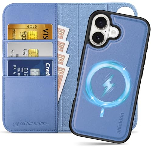 SHIELDON 2 IN 1 Hülle für iPhone 17 6,3 5G, Glyzinie Violett | Echtleder, Kabelloses Laden, Abnehmbar, Ständer, Handy-Ösen, RFID Blocker, Stoßfeste Handyhülle, Magnet Klapphülle